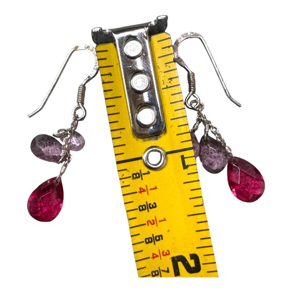 MWS Sterling Silver Faceted Ruby Amethyst Teardrop Gemstone Necklace Earring Set - Picture 7 of 12